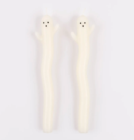 Meet the ultimate party guests: hand-painted ghost taper candles ready to bring playful, eerie charm to your next Halloween gathering.