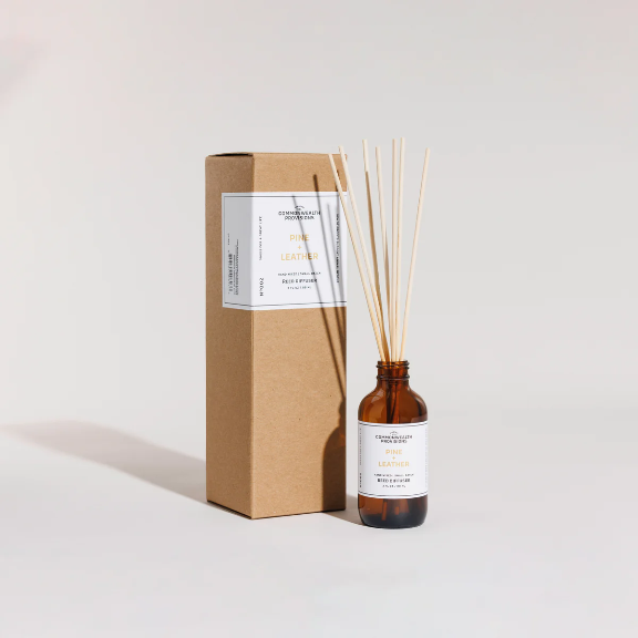 I need this Pine + Leather Reed Diffuser So Much Scents-Home Fragrance at  Black & Gold Vintage Furniture Decorative Arts Home Fragrances