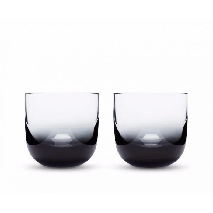 Pair of Tank Whiskey Glasses with sleek black and clear glass fusion