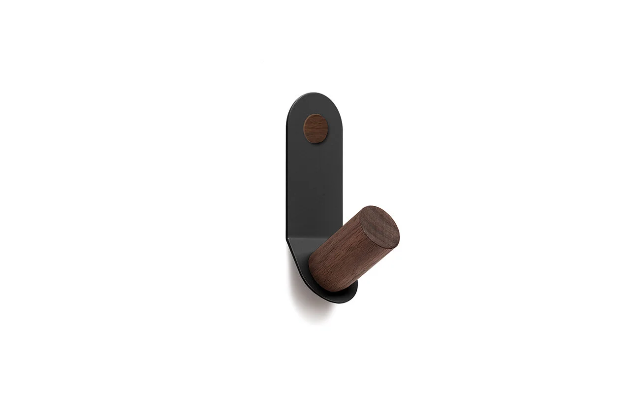 Plane Single Wall Hook by Fire Road, a perfect balance of function, elegance and warmth - black + walnut
