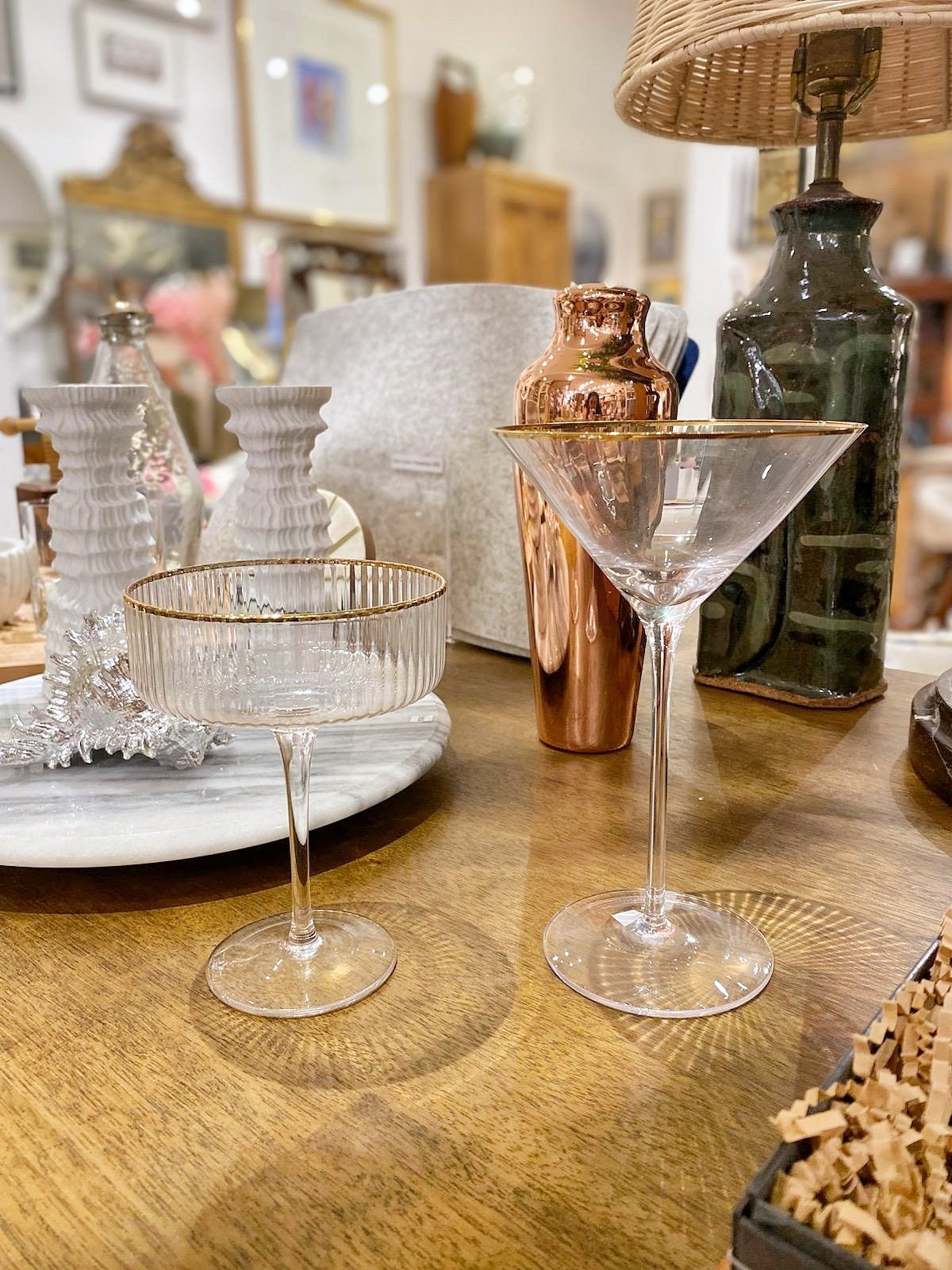 Gold rimmed Martini and Coupe Glasses