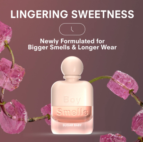The 50ml perfume bottle of Boy Smells Sugar Baby, a blend of honeysuckle and waterlily.