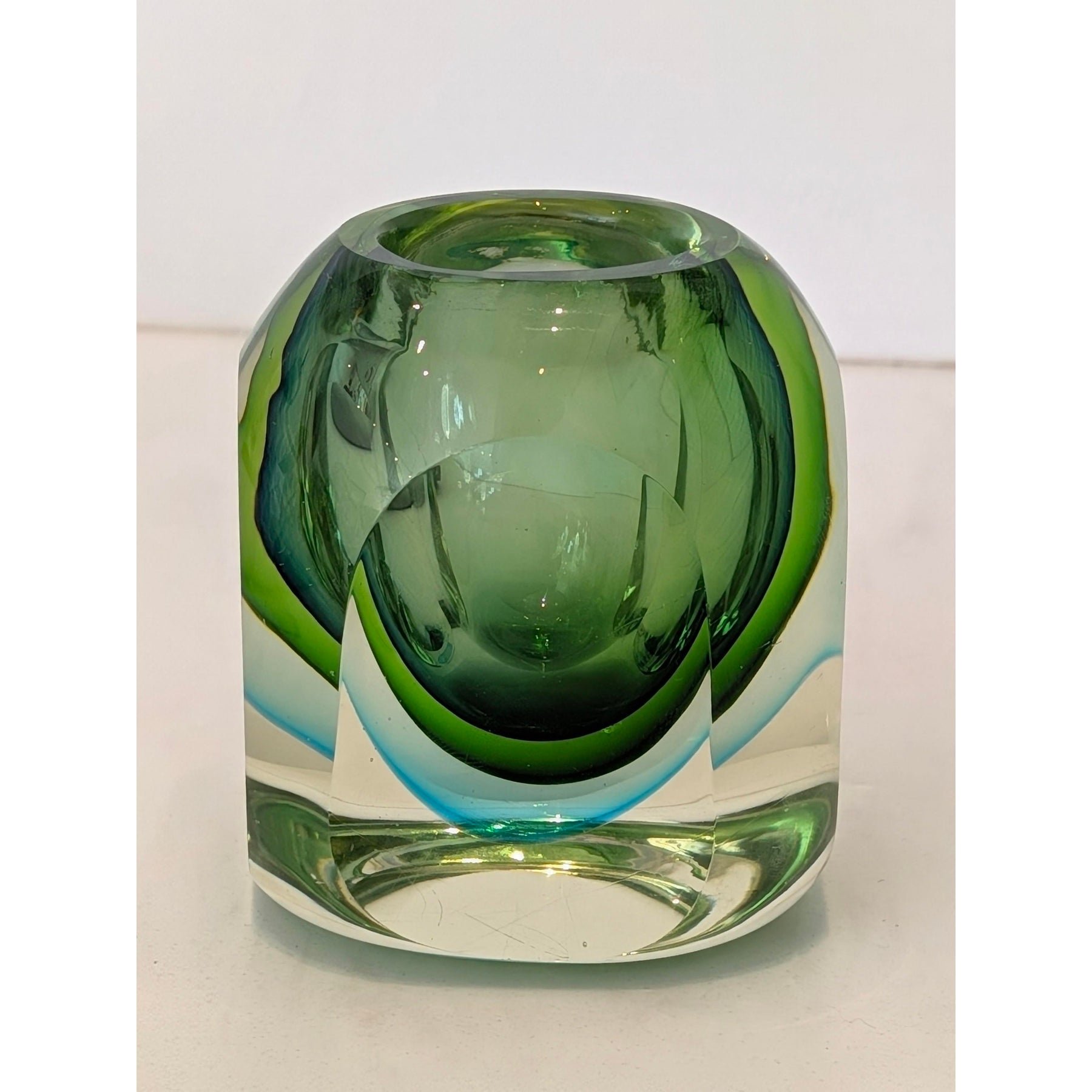 Vintage Murano sommerso vase with cold-cut facets, front view