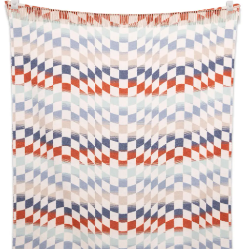 Fall Throw Blanket (Checkered Oceanside) by Sackcloth & Ashes with a bold, modern checkered pattern in eco-conscious recycled materials.