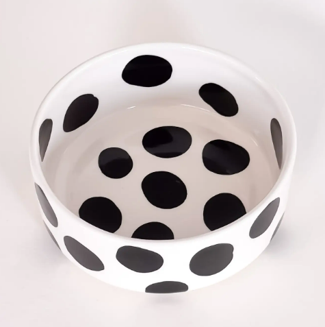 Artisanal Graphic Pattern Bowls by Magazin Minori featuring hand-painted Volcano Black dots on a white ceramic base.