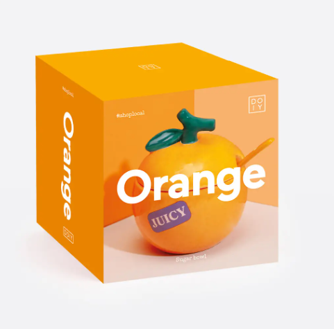 Gift a fun piece of kitchen decor with a vibrant ceramic orange sugar pot packaged neatly inside a stylish orange fruit-themed gift box.