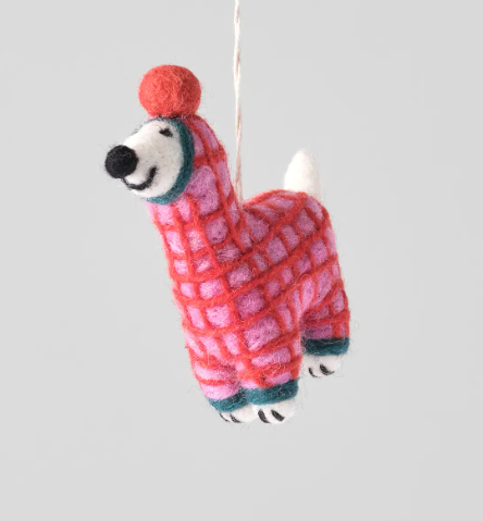 Jayla, Dog in Red Onesie Hanging Felt Ornament