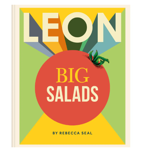 Hardcover recipe book titled LEON Big Salads by Rebecca Seal, showcasing healthy and hearty salads.