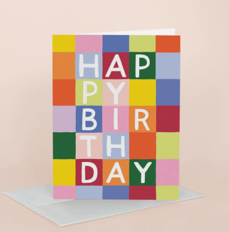 Rainbow Checks Birthday Greeting Card