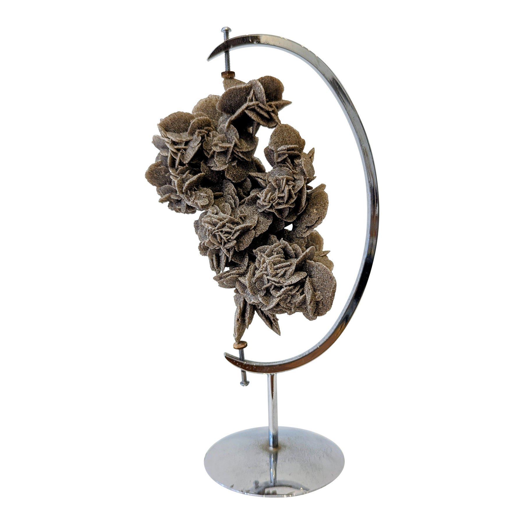 Desert Rose Crystal Specimen on Chrome Stand | 1970s