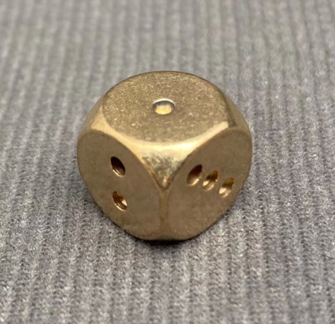 Upgrade your board game collection with a heavy-duty metallic die featuring cleanly bored numbering pips and elegant rounded edges.