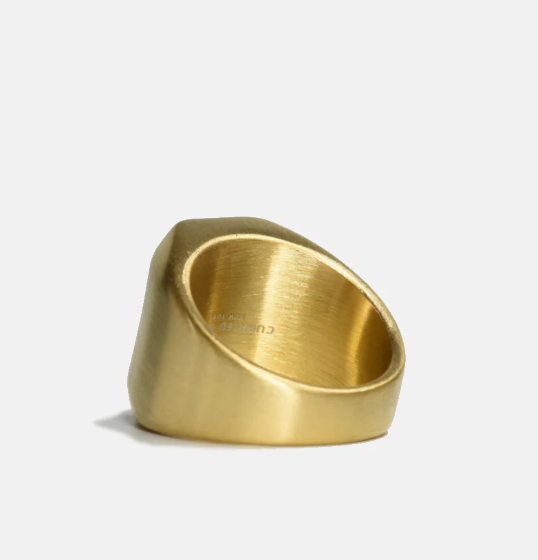 Chunky Shield Ring by Curated Basics in 14K gold-plated steel with a bold shield design, 20mm x 15mm - interior view