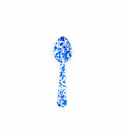A small blue and white splatter-patterned spoon from Crow Canyon Home, perfect for adding a touch of artisanal style to your table.
