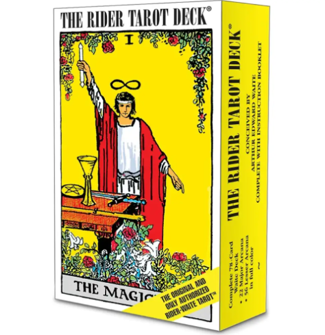 Unlock timeless wisdom with the iconic Rider-Waite Tarot Deck by U.S. Games Systems Inc., featuring classic yellow packaging adorned with The Magician card illustration.