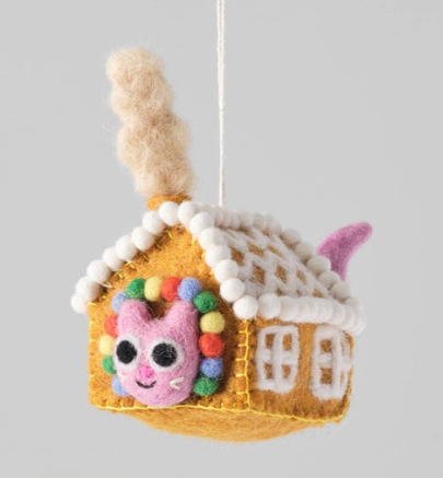 Gretel, Cat in Gingerbread House Hanging Felt Ornament