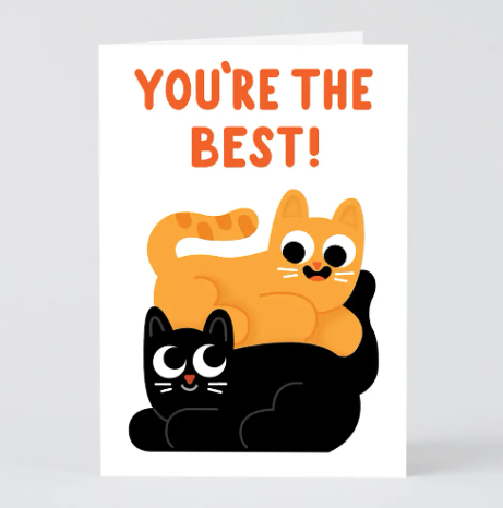 A charming Elliot Kruszynski greetings card showing two cats cuddling to celebrate someone special.