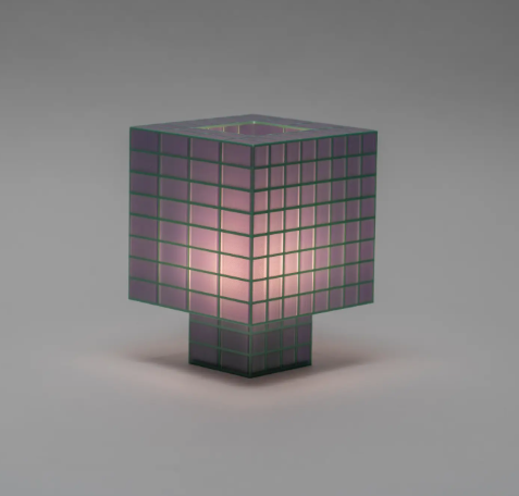 Display the Tesser 8-3 Lamp by Ridezign in lavender, featuring a balanced medium height and soft purple illumination.