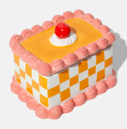 Brighten your vanity with the Rectangle Cake Ceramic Storage Box by DOIY, a playful trinket box from the Sweetie Collection shaped like a frosted vintage sheet cake.