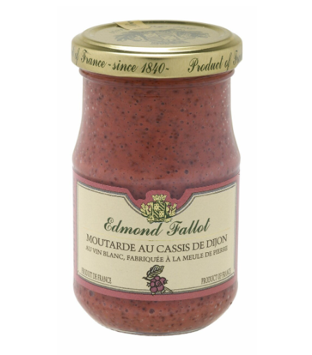 A collection of Edmond Fallot mustards including the Classic Dijon and the purple-hued Dijon with Blackcurrant.