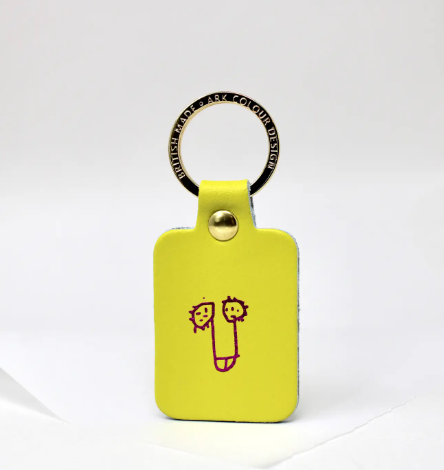 Acid Green leather willy keyring with a gold-plated ring, a humorous and high-quality novelty keychain.