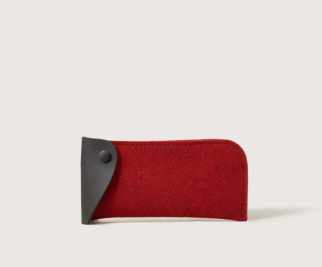 Anzen Merino Wool Eyeglass Sleeve by graf lantz in Cherry Black with leather snap closure.