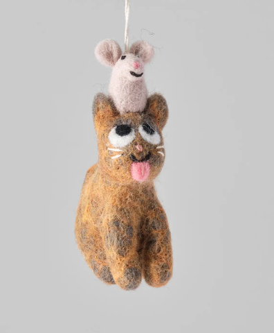 Clint, Cat with Mouse Hanging Felt Ornament