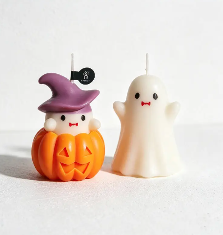 Elevate your seasonal display with the Ghost Pumpkin Candle Style 5 by CouldNook, pairing a witch-hat-wearing ghost with a carved pumpkin.