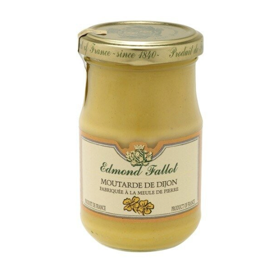 Traditional French stone-ground mustard jars by Edmond Fallot, a family-owned mill in Beaune, France.