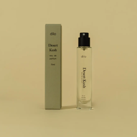 The Desert Kush scent by dilo with a fine mist sprayer, designed and blended in Philadelphia for on-the-go wear.