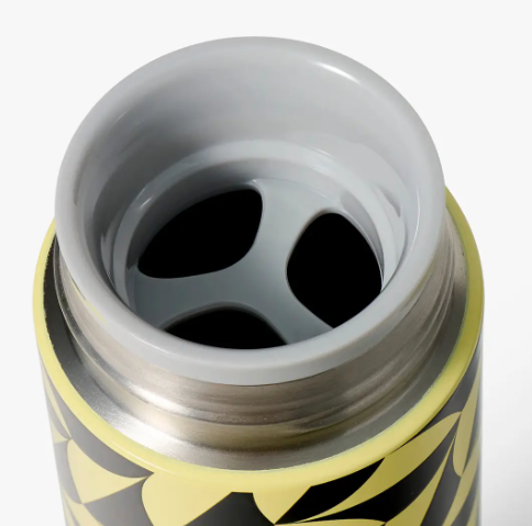 Close-up of the Pattern Thermal Flask's interior, showing the wide opening and gray plastic insert.