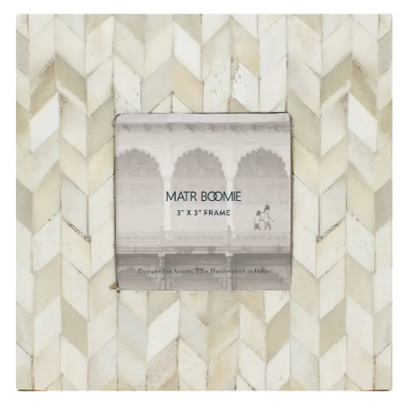 Showcase your favorite square photo in the Artemis 3x3 Picture Frame by Matr Boomie Fair Trade, featuring off-white chevron bone inlay.