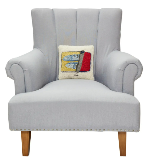 Creative tinned fish throw pillow by Peking Handicraft, perfect for adding a pop of coastal charm to your decor.