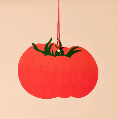 The double-sided design of the heirloom tomato air freshener, showcasing its charming and decorative quality.