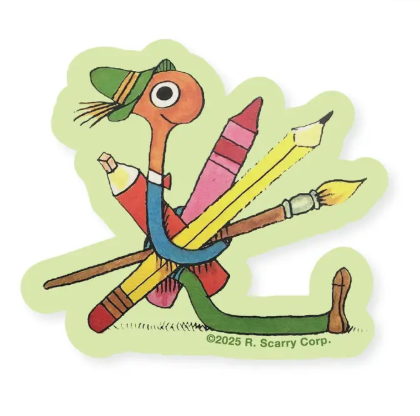 Welcome to the Busy World of Richard Scarry with the Lowly Art Sticker, it's a world of community, kindness, and imagination.