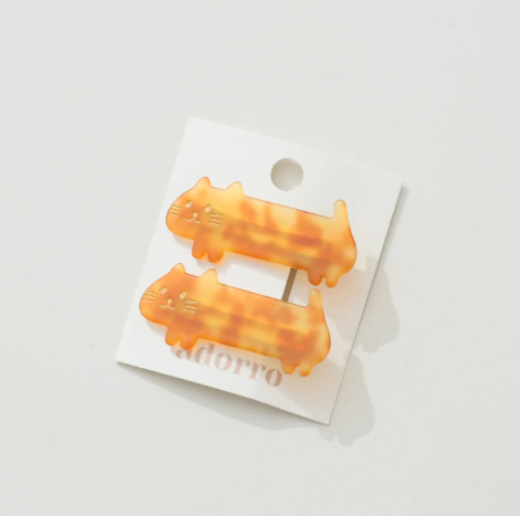 Adorro - Beau Cat Loaf Barrette Hair Clip (Set of 2) - Small - Amber.png