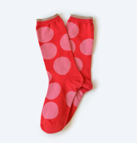 Big Dot Red: Lightweight, comfy crews with color of red and pink polkadot socks.