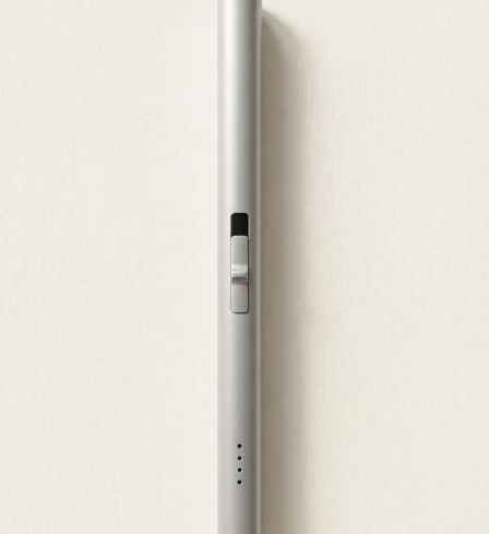 Nomatiq flameless USB rechargeable lighter showing the electric plasma arc and safety slide switch.