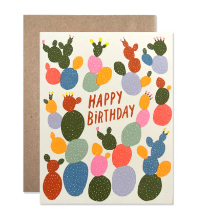 Send a vibrant birthday surprise with this cactus-themed card by Hartland Cards, featuring playful colors and a festive message.