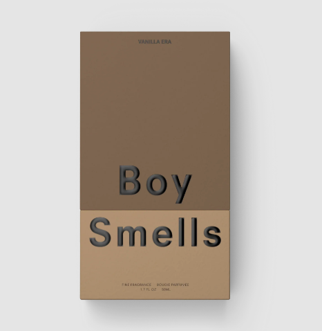 The Boy Smells Vanilla Era perfume bottle in a two-toned neutral and soft pink shade.