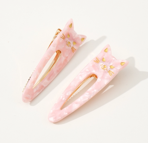 Elodie Cute Cat Hair Clip Set by Adorro | Eco-Friendly 90s-Inspired Hair Accessories - Saltwater Pink.