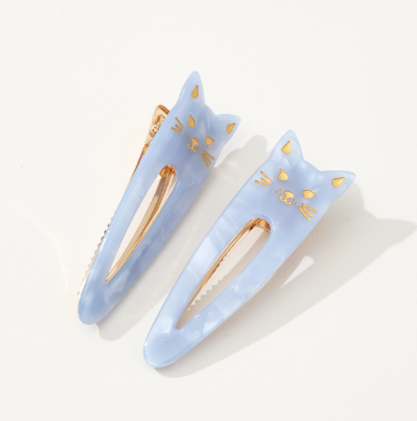 Elodie Cute Cat Hair Clip Set by Adorro | Eco-Friendly 90s-Inspired Hair Accessories - Saltwater Blue.
