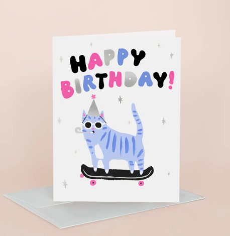 Birthday Greeting Card | Skater Cat