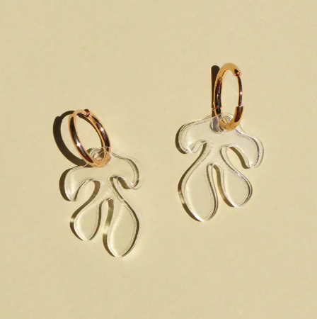 Other shapes' Clear Dancer Charm Earrings offer a chic, unique look with a removable acrylic charm for easy customization.