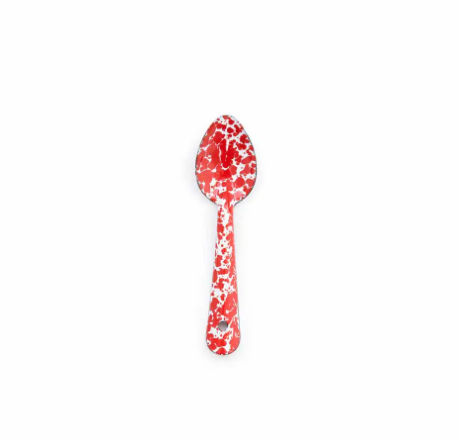 The Crow Canyon Home small spoon in a vibrant red and white splatter pattern, showcasing a classic design for any festive gathering.