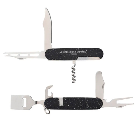 Master your next picnic spread with the Gentlemen's Hardware Cheese and Wine Tool, an all-in-one detachable stainless steel entertaining set with a sleek speckled handle.