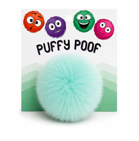 Bring vibrant fun to playtime with the Puffy Poof Cat Toy by Koira, featuring a bright mint fluffy plush ball design.