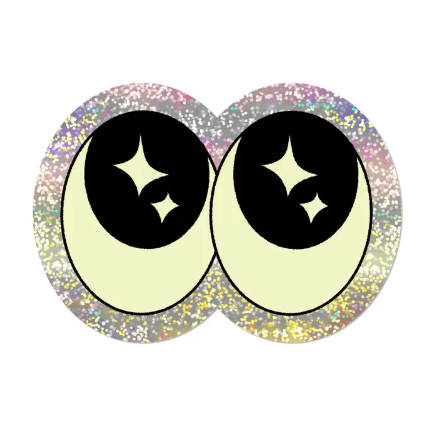 Unique die-cut decals by Red Cap Cards made in Sweden, showcasing a variety of textures from glossy prismatic to white matte, this design features Eyeballs.