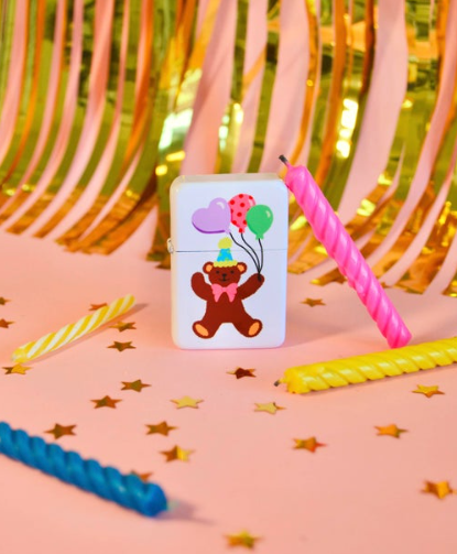Party Bear Lighter by The Peach Fuzz, showcasing the unique design and refillable feature.