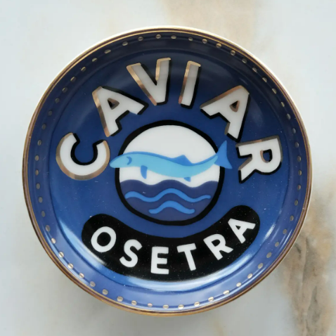 Close-up of the Caviar Trinket Dish, highlighting the details of the design and the 10k gold rim.