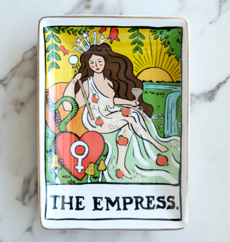 Close-up of the Empress Tarot Trinket Dish, highlighting the details of the design and the 10k gold rim.